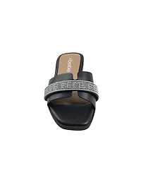 bebe Women's Fashion Sandal with Rhinestone and Pearl Embellished Strap