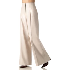 Ivonne Women's Wide Leg Faux Leather Pants with Pockets