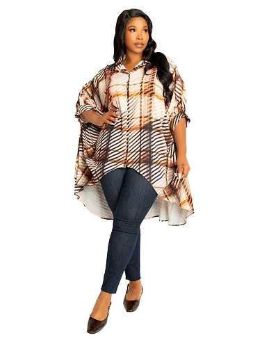 Buxom Couture Women's Plus Geometric Print Flowy Hi-lo Blouse