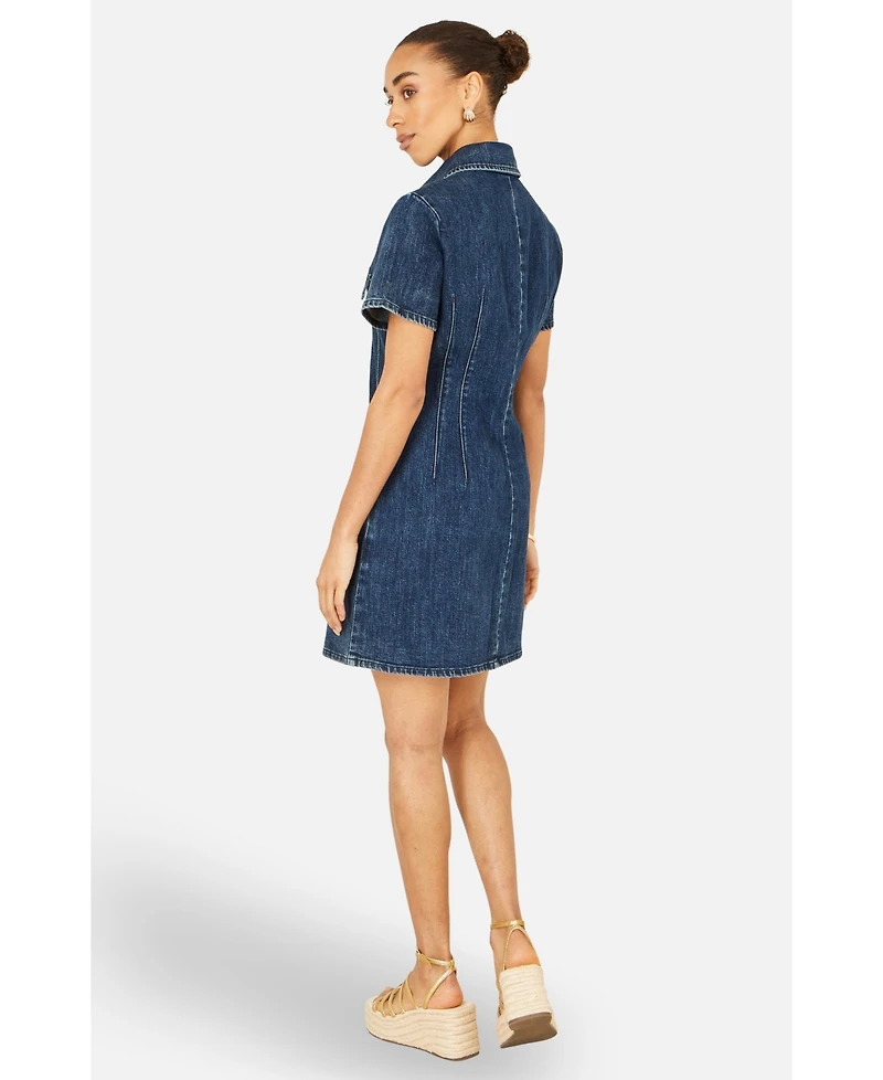 Yumi Women's Denim Stretch Shirt Dress