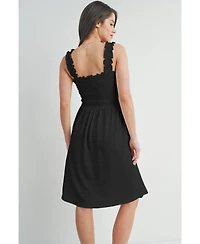 Hello Miz Maternity Smocked Empire Waist Sleeveless Square Neck Dress