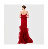 Bariano Women's Zita Strapless Ruffle Gown