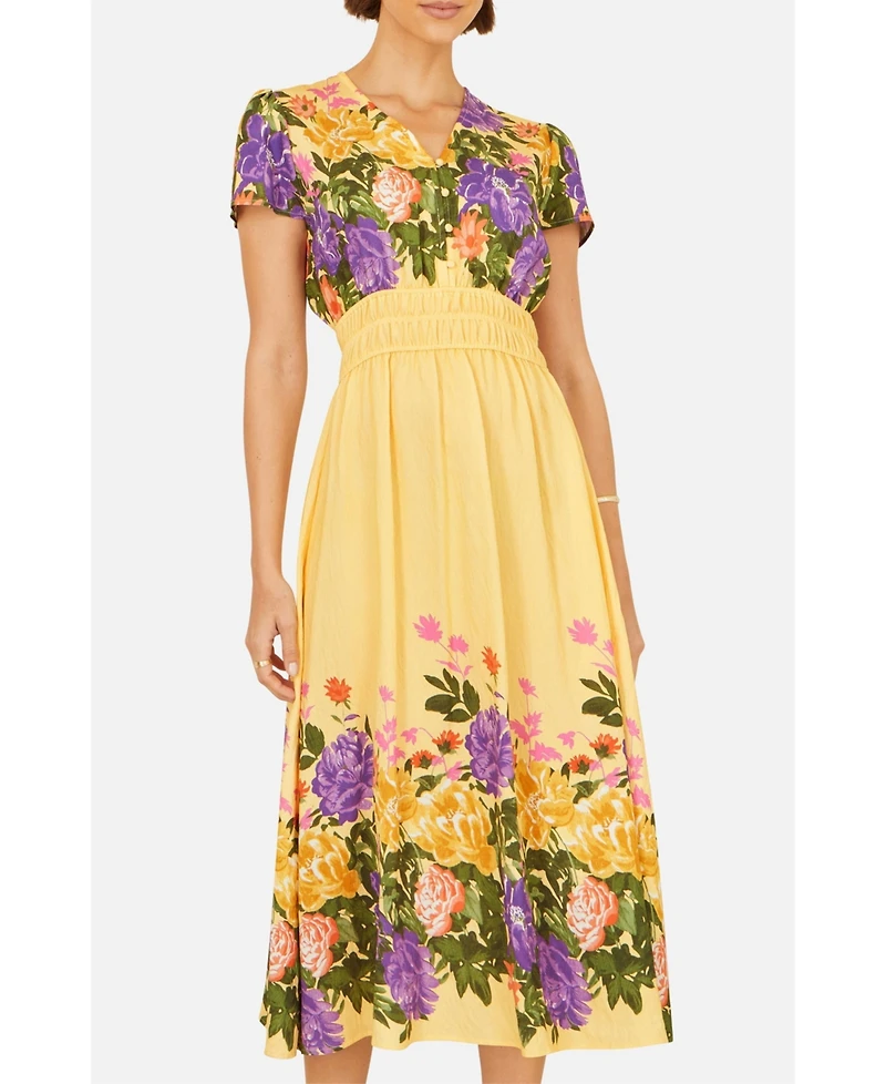 Yumi Women's Floral Mirror Print Viscose Midi Dress