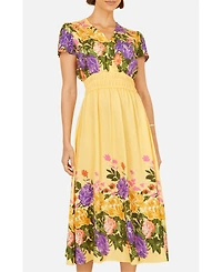 Yumi Women's Floral Mirror Print Viscose Midi Dress