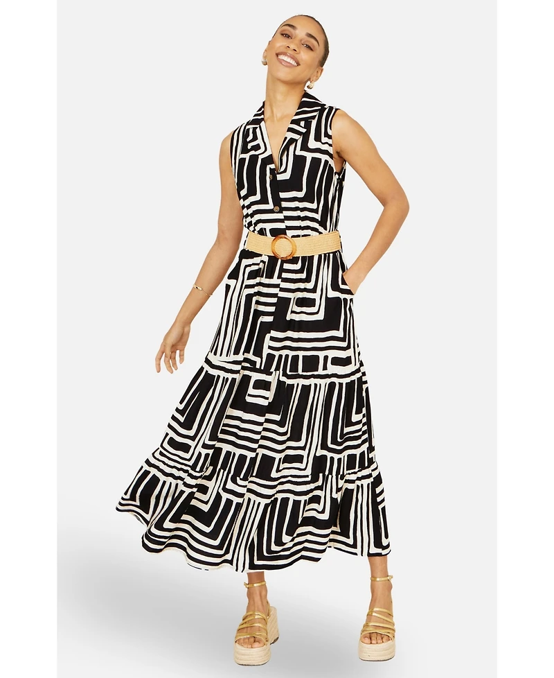 Yumi Women's Geo Print Midi Shirt Dress