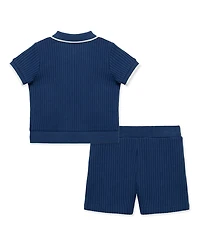 Little Me Baby Boys' Collared Neck Polo Shirt and Shorts, 2-Piece Set