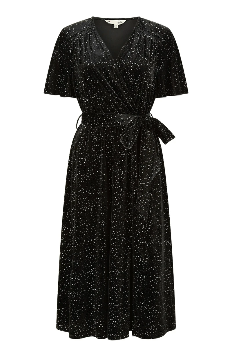 Yumi Women's Velvet Sparkle Wrap Midi Dress