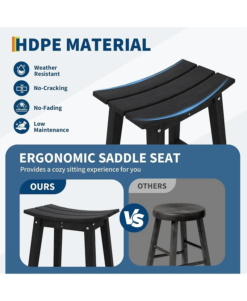 gaomon TrailBlaze Heavy-Duty Weatherproof Bar Stool – Outdoor Hdpe Counter-Height Patio Chair with Footrest, Durable Resin Seating for Balcony