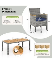 Gymax 9 Pieces Patio Pe Wicker Dining Set Outdoor Acacia Wood Table & Chairs