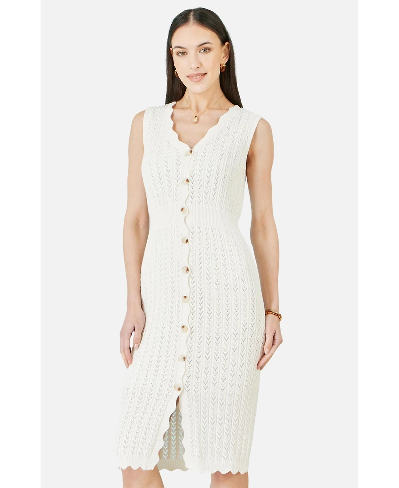 Yumi Women's Cotton Scallop Crochet Knitted Dress