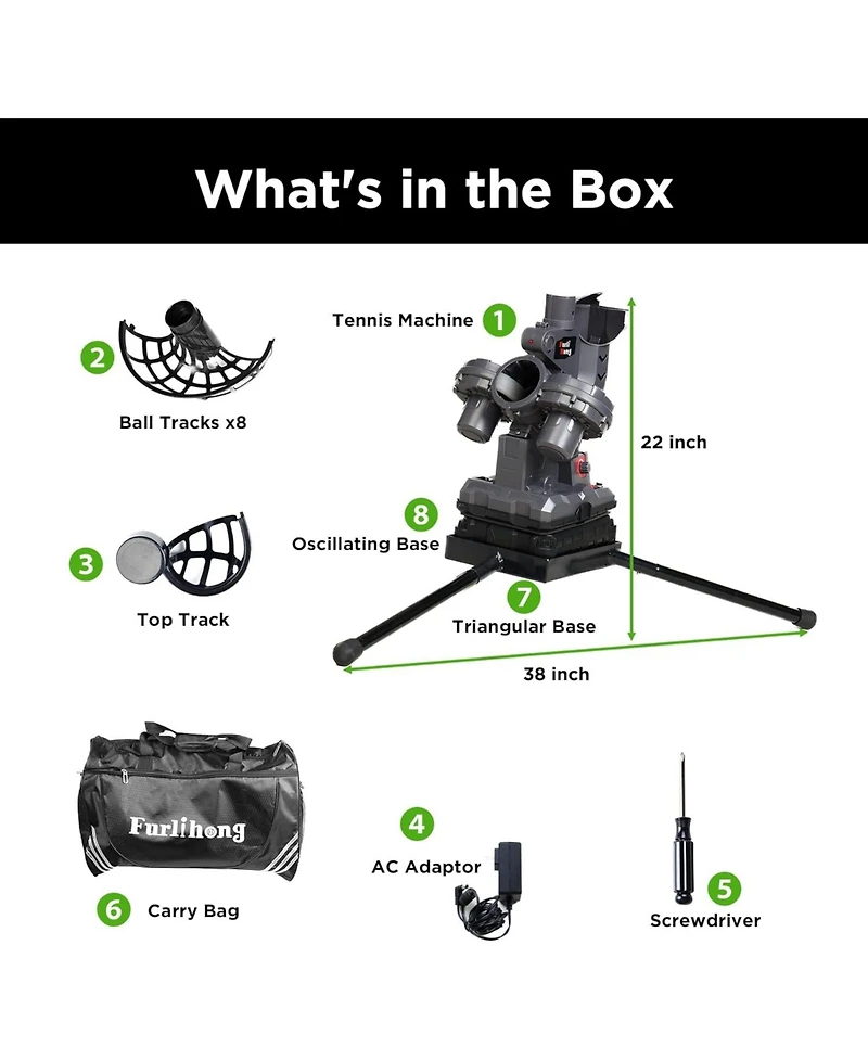 Furlihong Tennis Ball Machine with Stable Triangular Iron Base and Adjustable Speed Oscillating Function with Carrying Bag for All Skill Levels