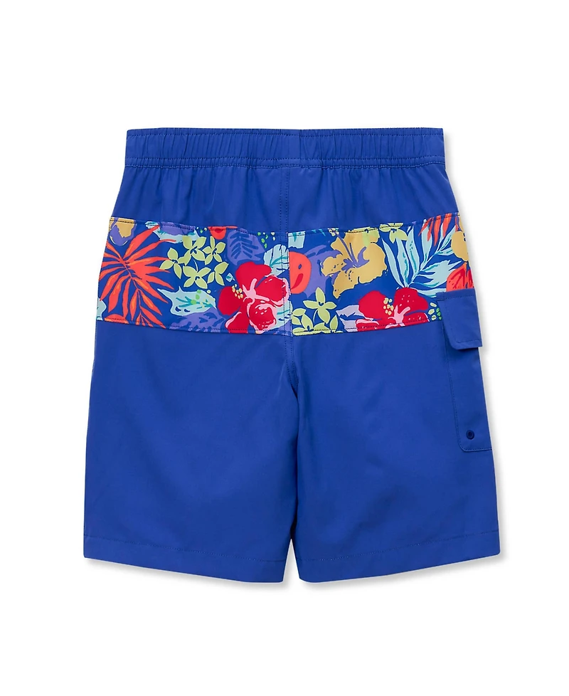 Lands' End Boys Chlorine Resistant Stretch Print Blocked Hydroliner Board Swim Trunks