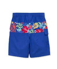 Lands' End Boys Chlorine Resistant Stretch Print Blocked Hydroliner Board Swim Trunks
