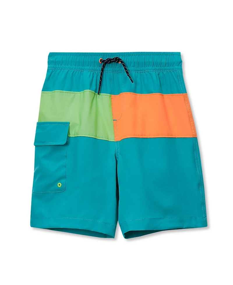 Lands' End Boy Child Chlorine Resistant Colorblock Hydroliner Board Swim Trunks