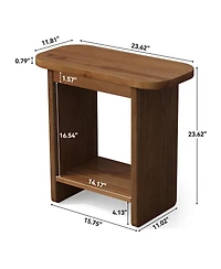 Tribesigns Solid Wood Side Table, H-Shaped 2-Tier End Table with Storage Shelf