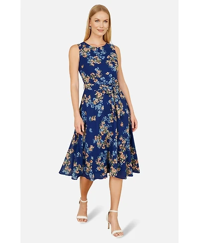 Yumi Women's Floral Skater Sleeveless Midi Dress
