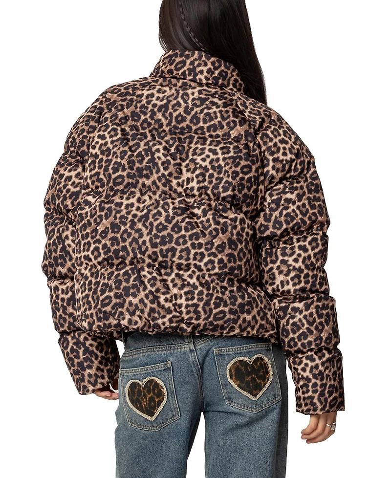 Edikted Women's Dalya Leopard Printed Puffer Jacket