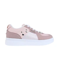bebe Women's Sneaker with Hardware, Novelty Charms, Heart Print
