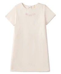 MeMoi Little Girls "The Most Perfect Bows" Embroidered Cotton Short-Sleeve Dress
