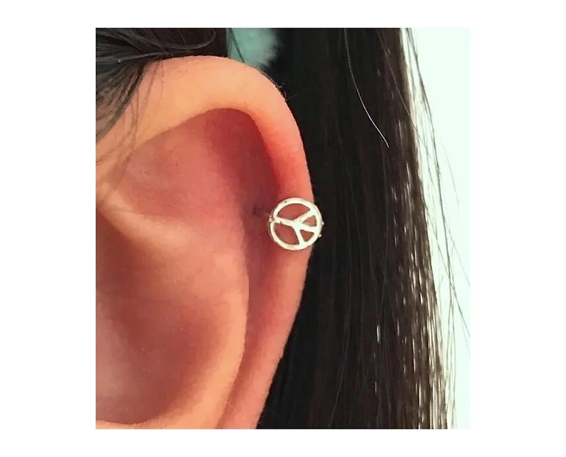 Curata Jewelry Solid 14k Gold 18G 5mm Peace Sign Labret Cartilage Stud Piercing Body Piercing Stud