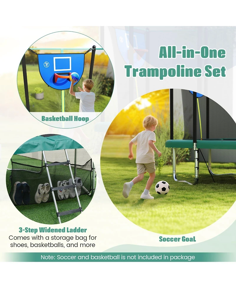 Slickblue 10x8 Ft Rectangle Outdoor Trampoline with Basketball Hoop
