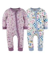 The Peanutshell Baby Girls Blissful Florals Cotton Footless Pajamas for Girls, 2 Pack