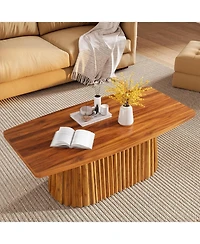 Tribesigns Farmhouse Coffee Table with Rounded Short Edges, 47.24 Inches Accent Center Table with Pleated Base & Large Tabletop, Wooden Furniture