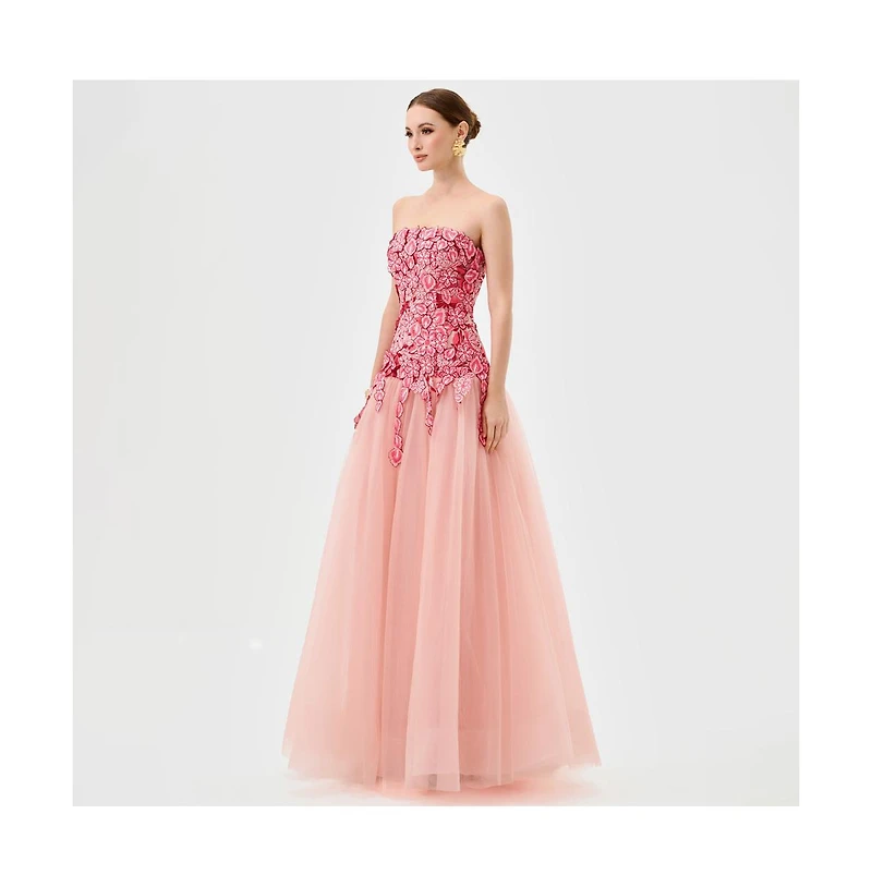 Bariano Women's Poppi Strapless Floral Gown