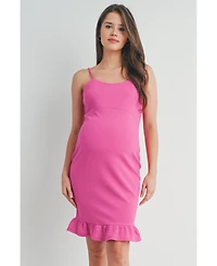 Hello Miz Maternity Bodycon Spaghetti Strap Scoop Neck Dress with Ruffle Hem