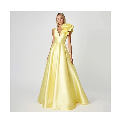 Bariano Women's Mirella V Neck Ruffle Gown