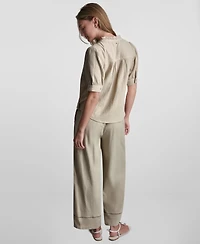 Dkny Jeans Petite Short Puff-Sleeve Button-Front Shirt