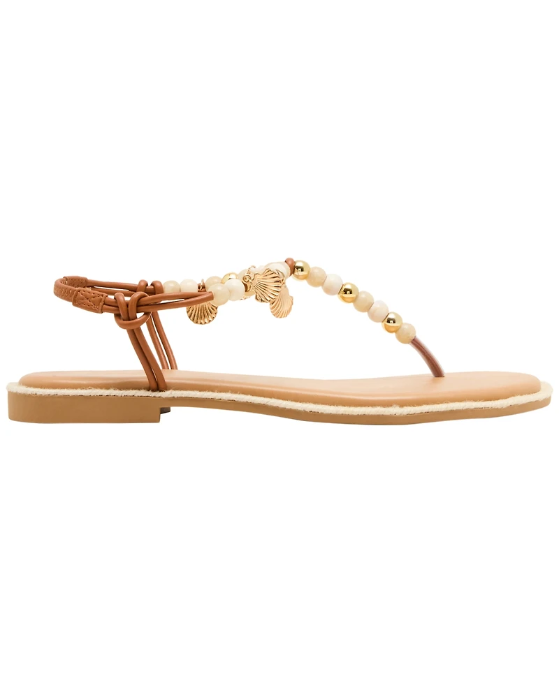 Madden Girl Women's Shells Beaded T-Strap Flat Sandals