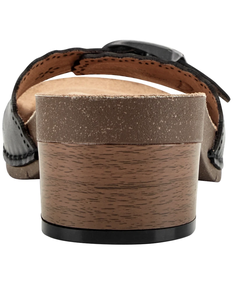 Earth Women's Haisly Leather Buckle Band Block Heel Sandals