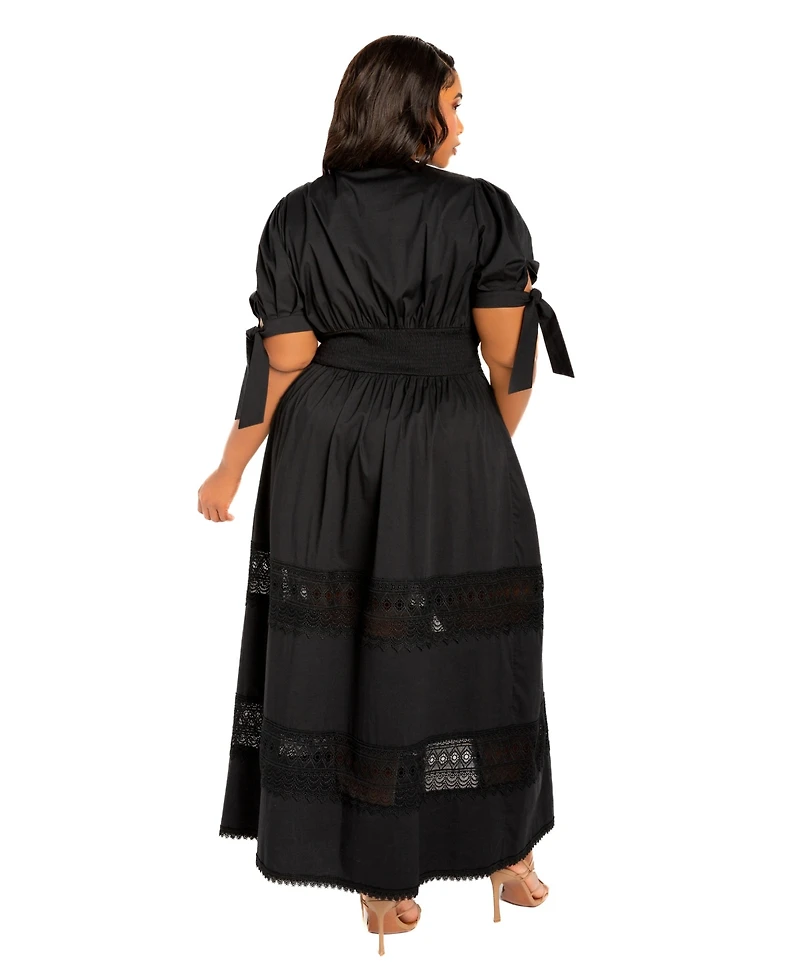 Buxom Couture Plus Puff Sleeve Tiered Eyelet Maxi Dress