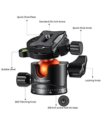 KandF Concept Bh-36L 36mm Aluminum Alloy Panoramic Tripod Ball Head with Quick Release Plate
