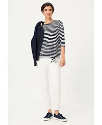 Olsen Women's Striped with Sequin Floral Embellishment T-Shirt