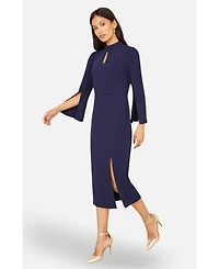 Yumi Women's Mock Neck Keyhole Tailored Midi Dress