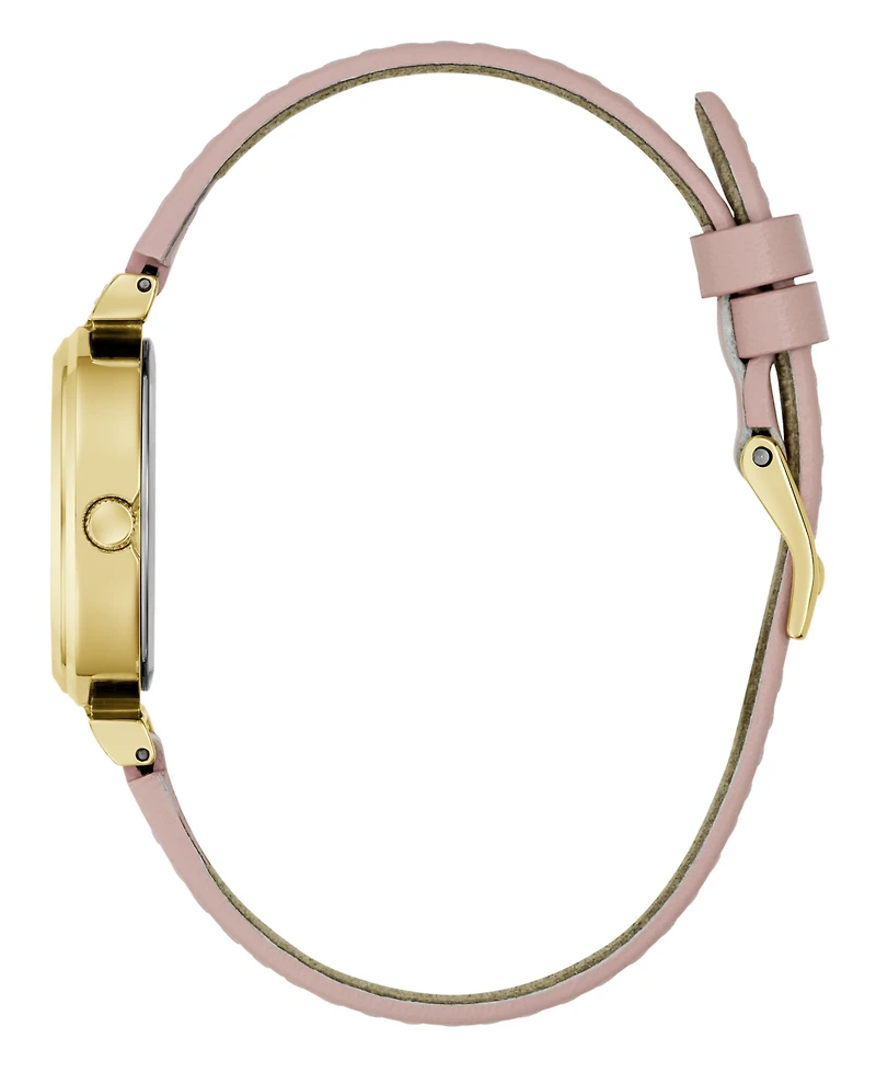 Guess Women's Gold-Tone Stainless Steel Pink Leather Analog Watch, 28mm