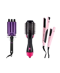 Pursonic Professional Hair Styling Trio: Triple Barrel Curler, One-Step Volumizer & Flat Iron Duo Pack