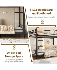 gaomon Metal Bunk Bed Twin Over Twin, Heavy Duty Bunkbeds Frame with Safety Guard Rails for Kids Boys GirlsSteel School, Bedroom Space-Saving,