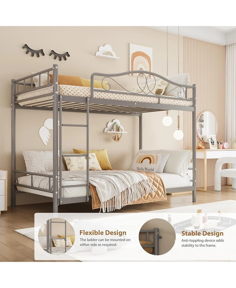 gaomon Metal Bunk Bed Twin Over Twin, Heavy Duty Bunkbeds Frame with Safety Guard Rails for Kids Boys GirlsSteel School, Bedroom Space-Saving,