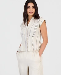 I.n.c. International Concepts Petite Printed Short-Sleeve Collared Button-Up Blouse, Macy's Exclusive