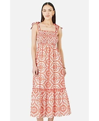 Yumi Women's Viscose Ruched Tie Strap Midi Sun Dress
