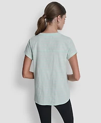 Dkny Sport Women's Embroidered Crewneck Logo Roll-Sleeve Top