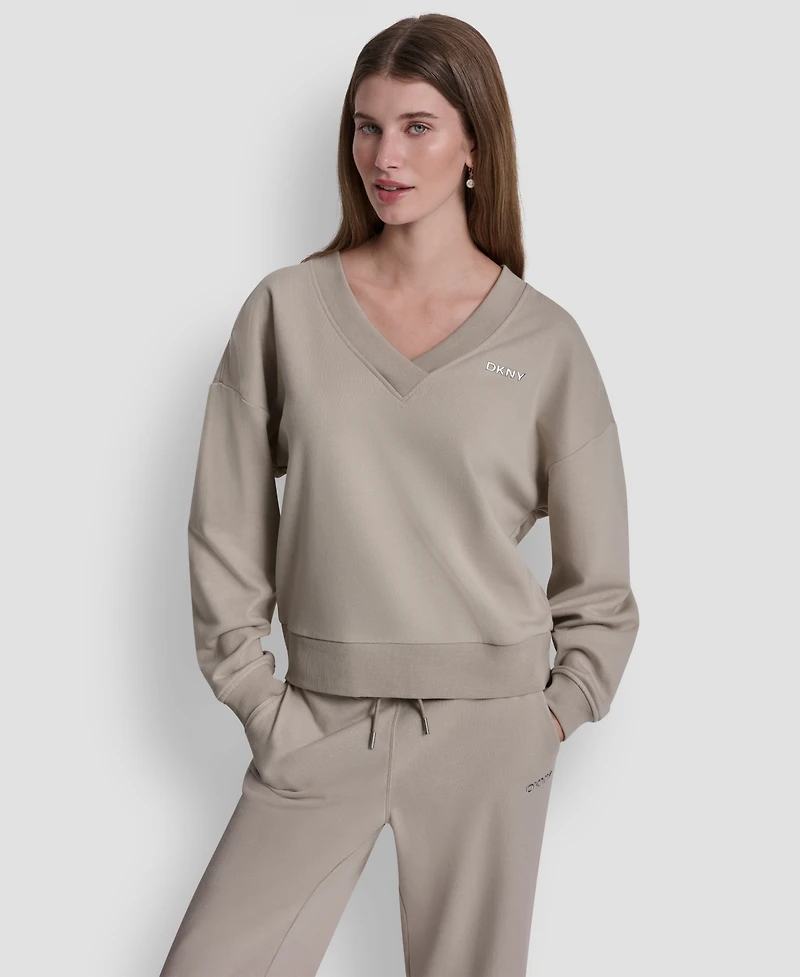 Dkny Sport Women's Metallic Bubble Logo V-Neck Sweatshirt