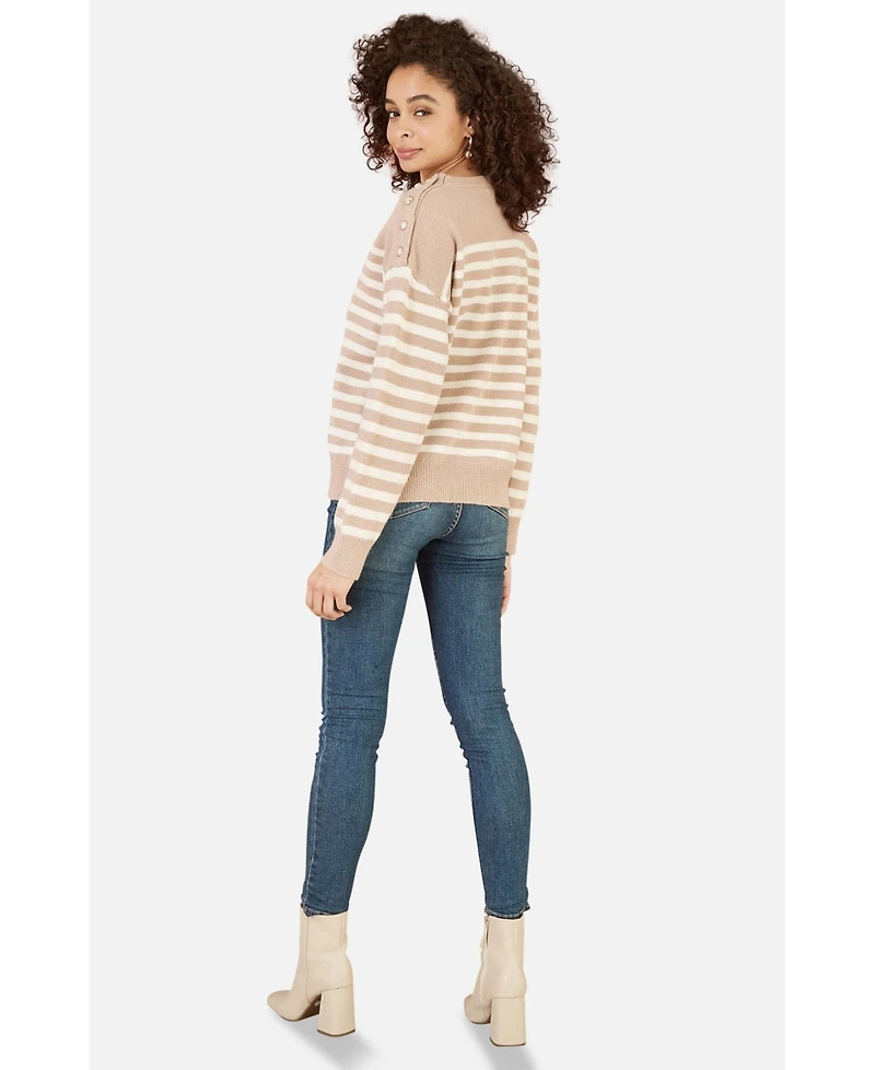 Yumi Women's Button Detail Stripe Knitted Jumper