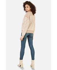 Yumi Women's Button Detail Stripe Knitted Jumper