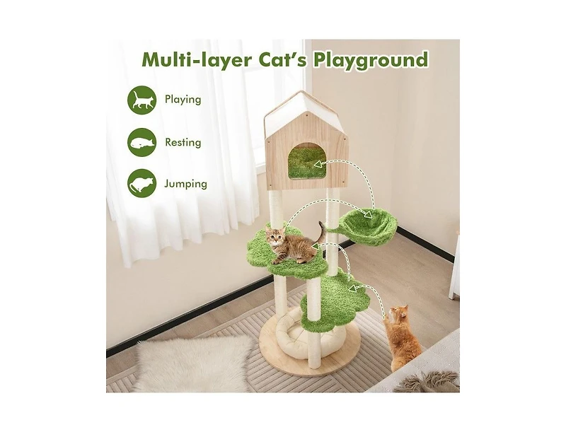Aostirmotor 55" Indoor Cat Tree with Sisal Scratching Posts & Cozy Cat Bed, Climbing Stand for Kittens