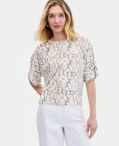 I.n.c. International Concepts Women's Silky Jersey Elbow-Sleeve T-Shirt, Macy's Exclusive
