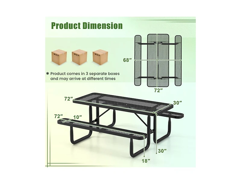Slickblue 8-Person Picnic Table Set with Benches and Mesh Grid Design